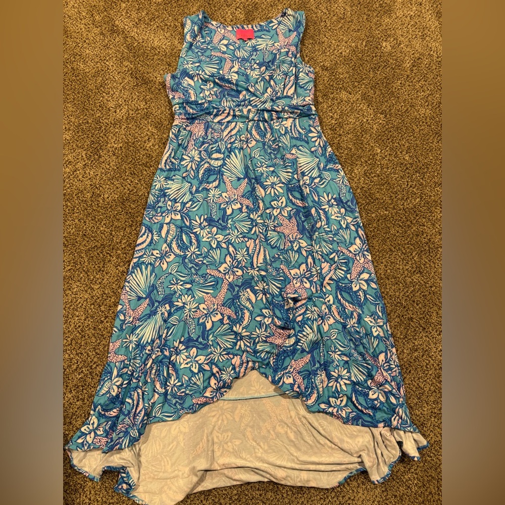 Lilly Pulitzer Blue and Pink Floral Shell-Print Dress